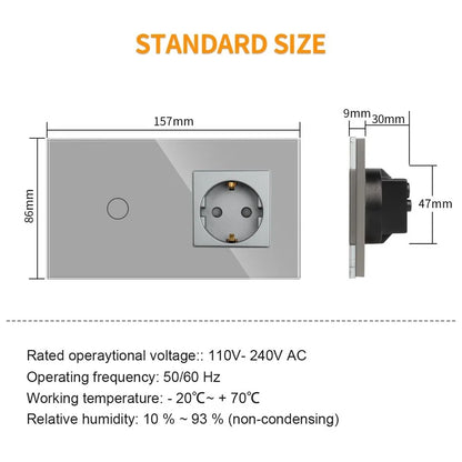 Bingoelec Grey Smart Light Switch and WiFi Wall Socket with Crystal Glass Panel Switches with Sockets Home Improvement