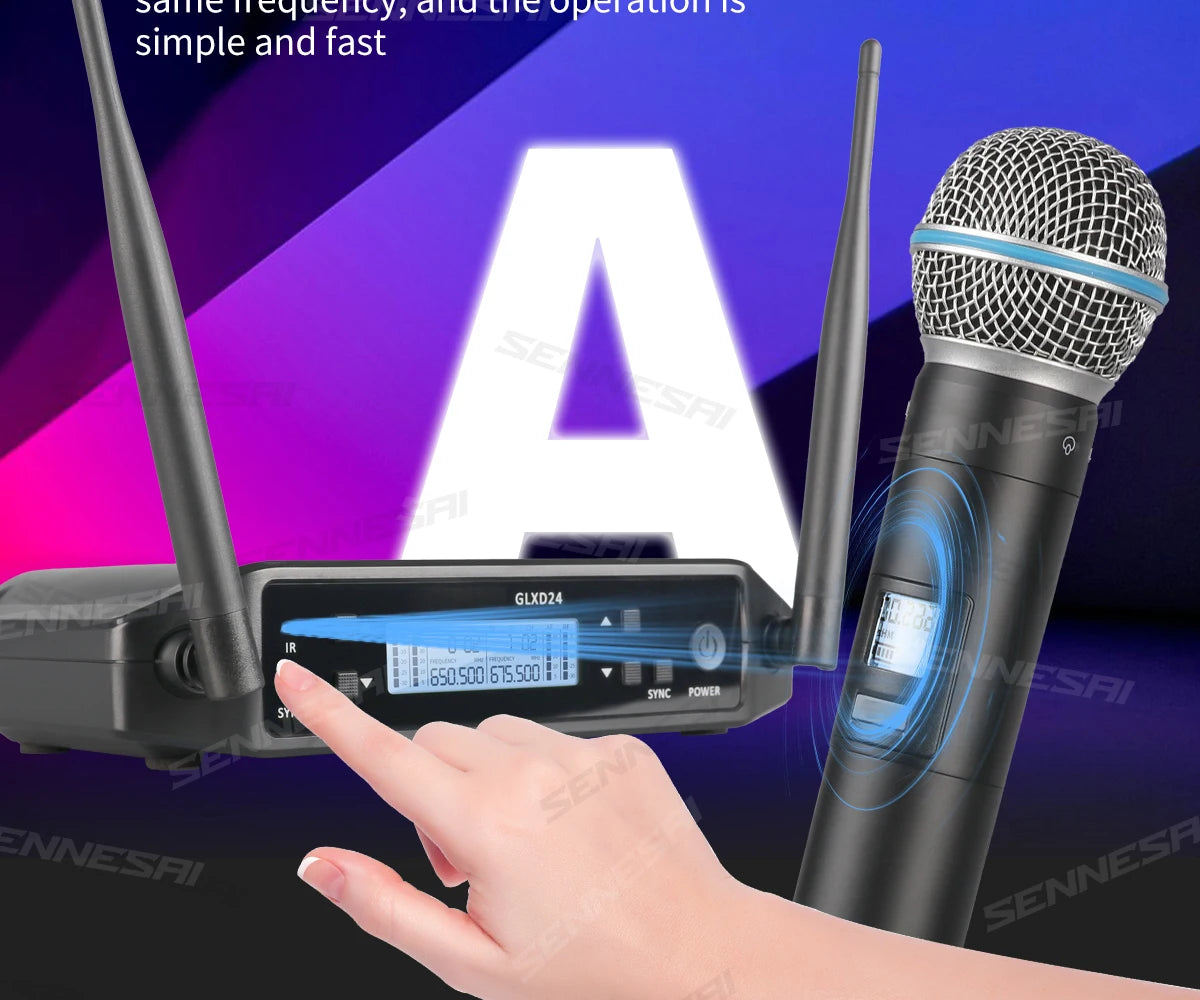 SENNESAI GLXD24 B58 Professional Dual Wireless Microphone 600-699MHz System Stage Performances UHF Dynamic 2 Channel Handheld