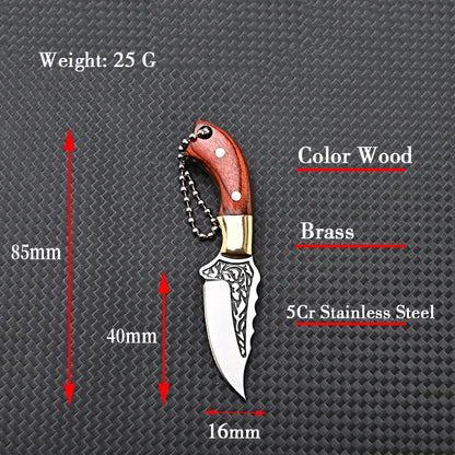 Portable Mini Knife Brass Wood Unboxing Hollow Blade EDC Fixed Blade Leather Cover Cutter Outdoor Surivival Tools Gift
