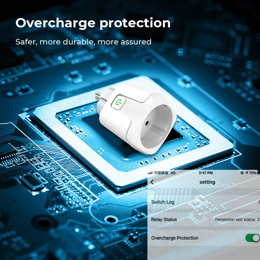 20A EU Smart Socket WiFi Smart Plug Power Monitoring Timing Function Voice Control Works With Tuya APP Alexa Google Home
