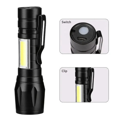 BALDR Mini Rechargeable LED Flashlight COB+XPE Portable Torch Zoomable Light Tactical Flashlight outdoor Camping Fishing Lantern