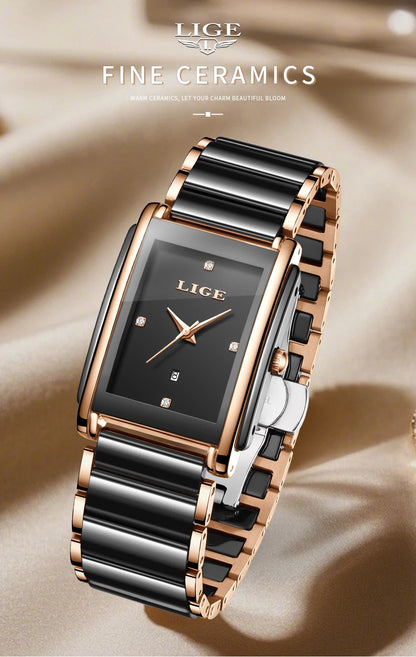 LIGE Creative Square Watch For Women Fashion Elegant Women's Bracelet Watch Stainless Steel Waterproof Date Quartz Wristwatches