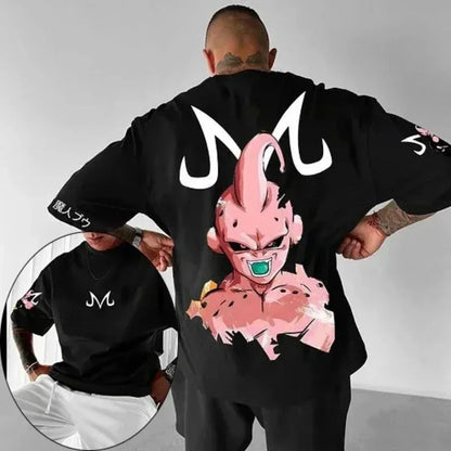2026 Summer Dragon Ball Oversized T-shirt High Quality 100% Cotton Kid Goku with Power Pole Line Art Print UnisexCasual Y2K