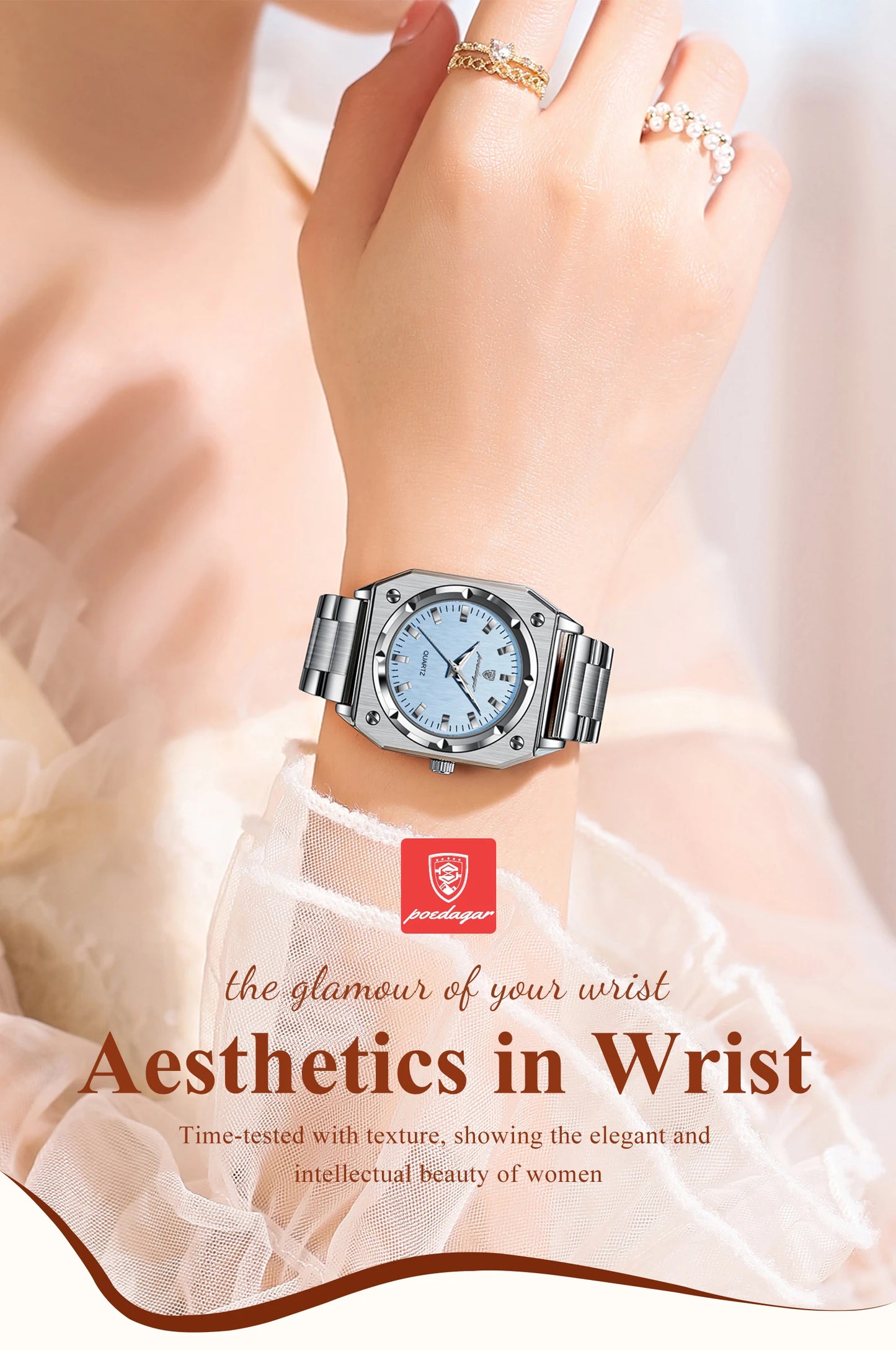POEDAGAR Square Luxury Ladies Watch Waterproof Stainless Steel Luminous Fashion Woman Watch Elegant Quartz Women's Watches Reloj