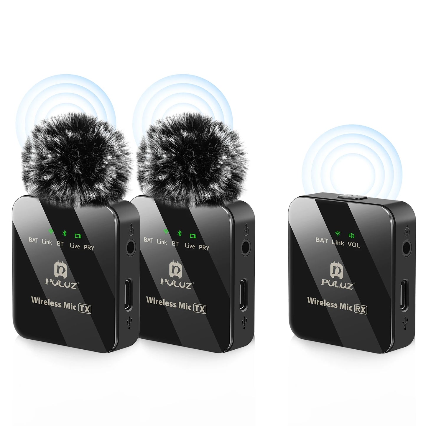 PULUZ Wireless Lavalier Microphone Live Broadcast YouTube Gaming Microphone For iphone/Android/3.5mm DSLR Camera Audio Recording