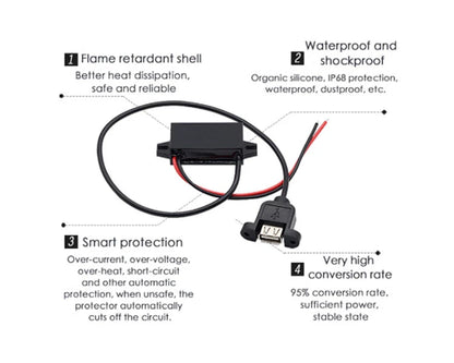 12V 24V 36V 48V Buck 5V 3A Charging Converter DC-DC Step Down Converter for Battery With Multi Types USB Jack Female USB