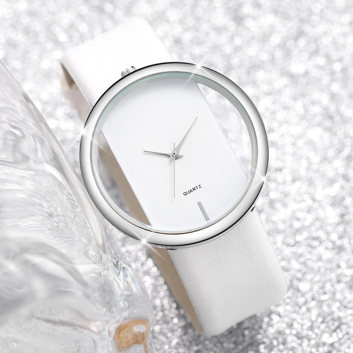 2PCS/Set Fashion Hollow Dial Women Watches Leather Band Quartz Watch Flower Bracelet Set