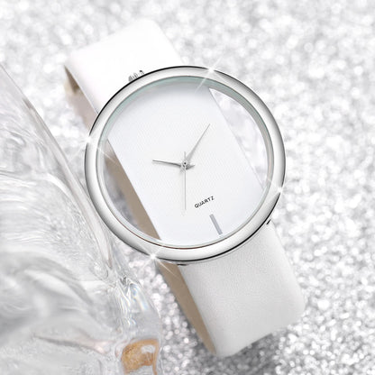 2PCS/Set Fashion Hollow Dial Women Watches Leather Band Quartz Watch Flower Bracelet Set