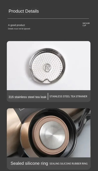 Portable 1L Stainless Steel Vacuum Flask, Insulated Water Thermos for Hot/Cold Coffee, Tea & Beverages