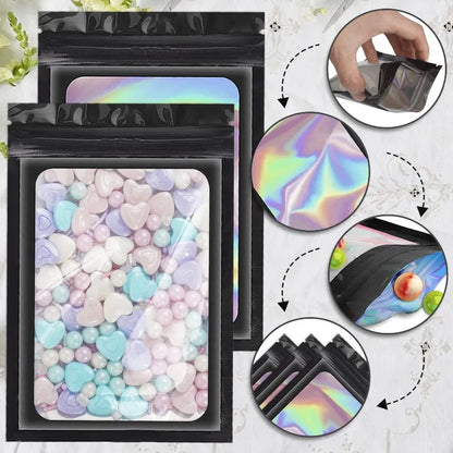 Ziplock Bags 100PCS Holographic Bag Zip Lock Gift Bags Plastic Iridescent Storage Zip Packaging Bags for Earrings Jewelry