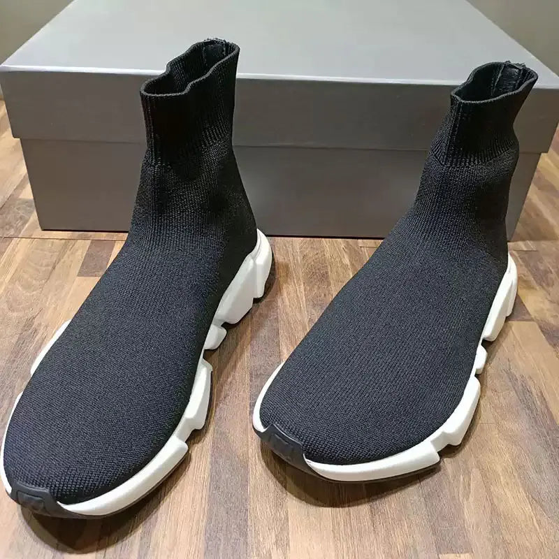 Hot Casual Black High Top Fashion Women Sock Shoe Sneaker Stretch Designer Men Breathable Couple Unisex
