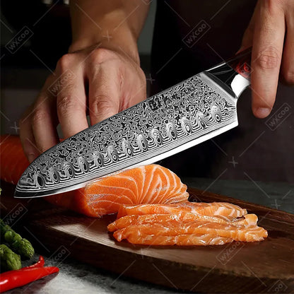 TAMZUO 7" Kitchen Santoku Knives Japanese Damascus Steel VG10 Kitchen Cooking Knife Meat Cutting Fruit Knife Wooden Handle
