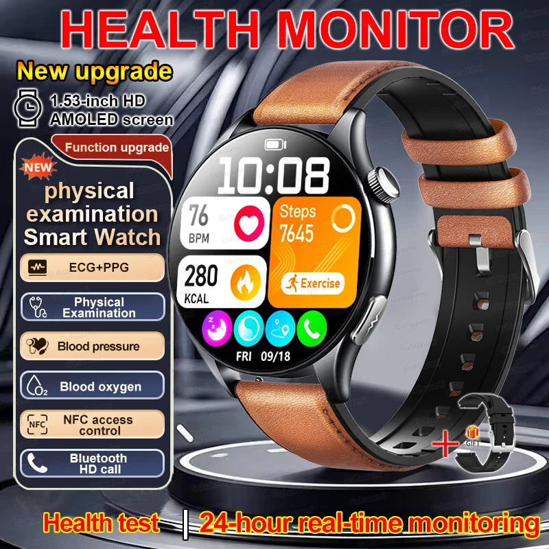 2026New Smart Watch For Men Micro-examination Health Blood pressure Uric Acid ECG+PPG Fitness Tracker Clock Smartwatch Women Men