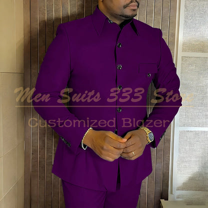 Safari Men's Suits For Business Elegant Single Breasted Blazer Lining 2 Piece Jacket Pants Outfits Regular Length Blazer