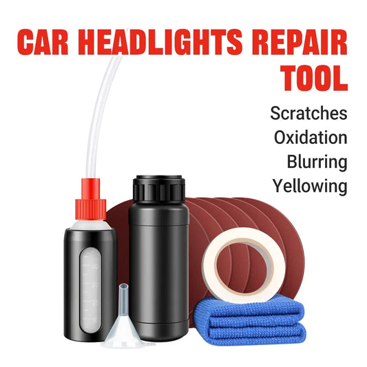 Headlight Polish Repair Kit With Coating Liquid Sandpapers Atomizer Bottle Masking Tape Towel Restores Foggy Yellowed Lights
