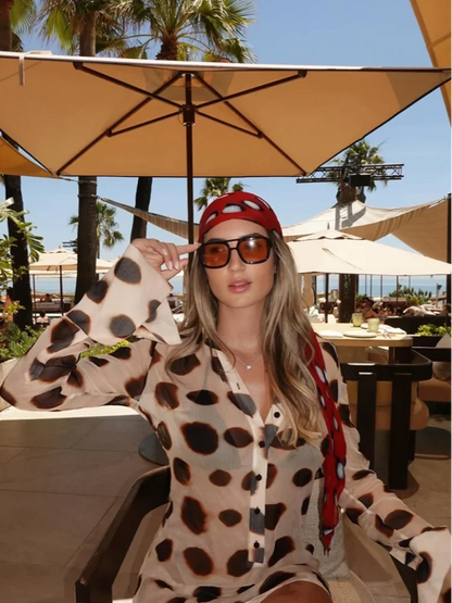 Sexy Printed Shirt-style Women's Dress Full Sleeve Turn-down Collar Button Detachable Scarf Dresses 2026 Summer Chic Female Robe