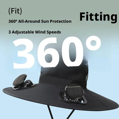 New Multi-Function Solar Fan Sun Hat - Waterproof Fishing Hat with Built-In USB Charging & Wide Brim for UV/Heat Protection