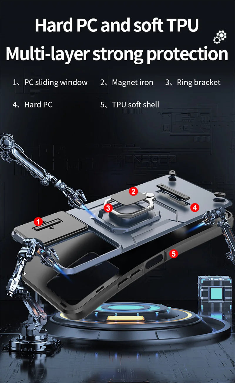 Armor Shockproof Case For Xiaomi Redmi 13 4G Redmi 13C 5G Protective Cover Ring Magnetic Holder Coque Fundas Capa