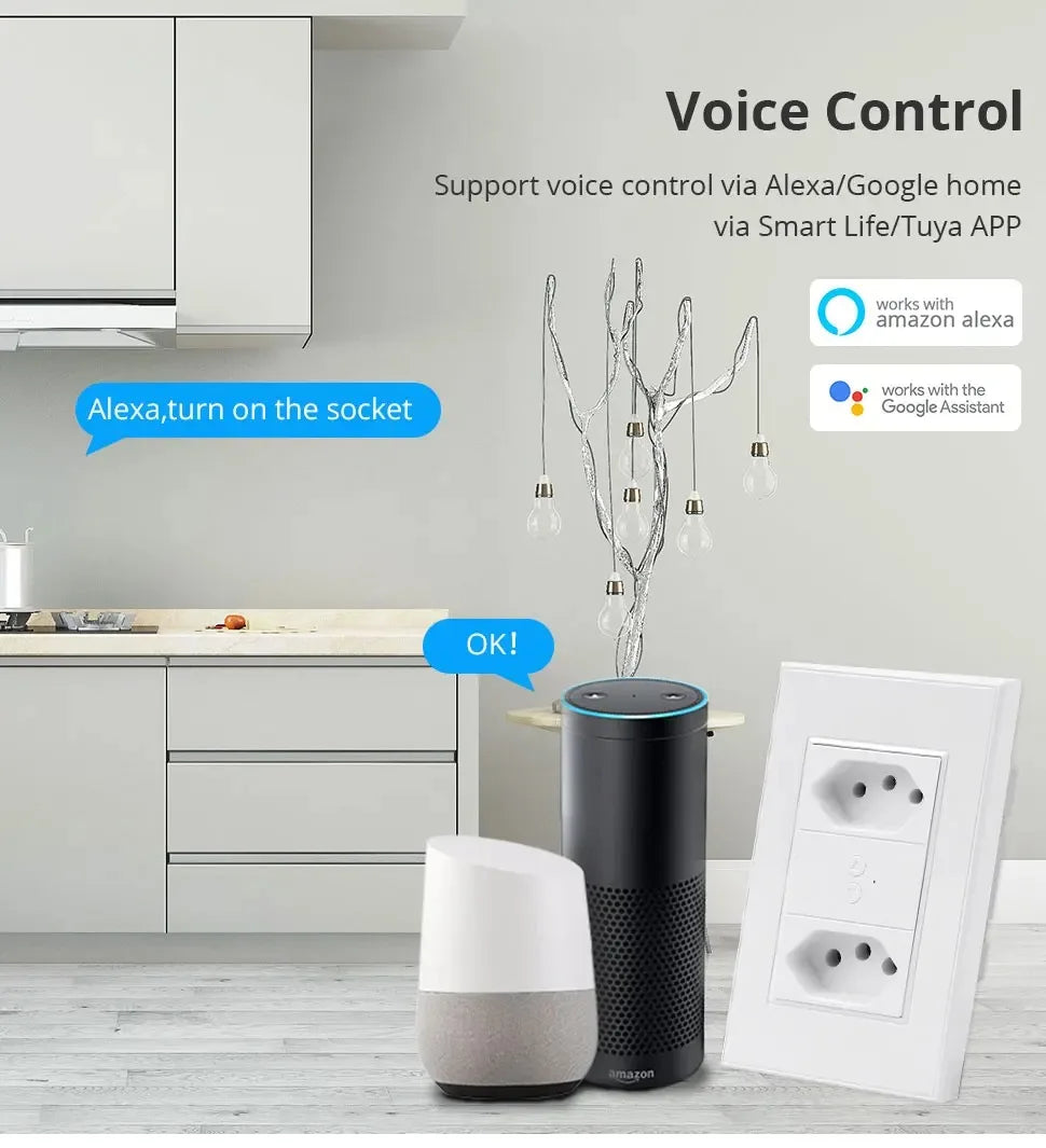 Zemismart Zigbee Smart 10A 20A Brazil Socket Light Switch with Outlets Work with Tuya Smart Life App Alexa Google Home Control
