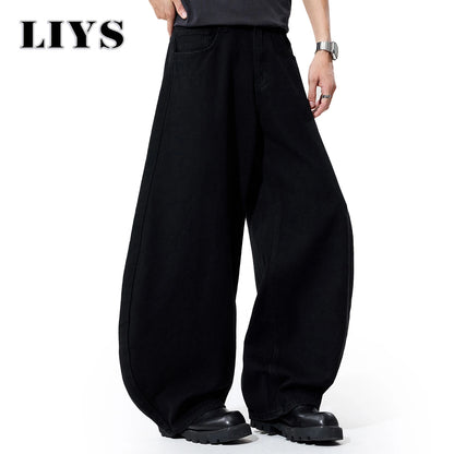 Liys Men's Black Ultra Wide Leg Jeans Baggy Fitting Denim Pants Man Solid Streetwear Daily Casual Fashion Lantern Balloon Jeans