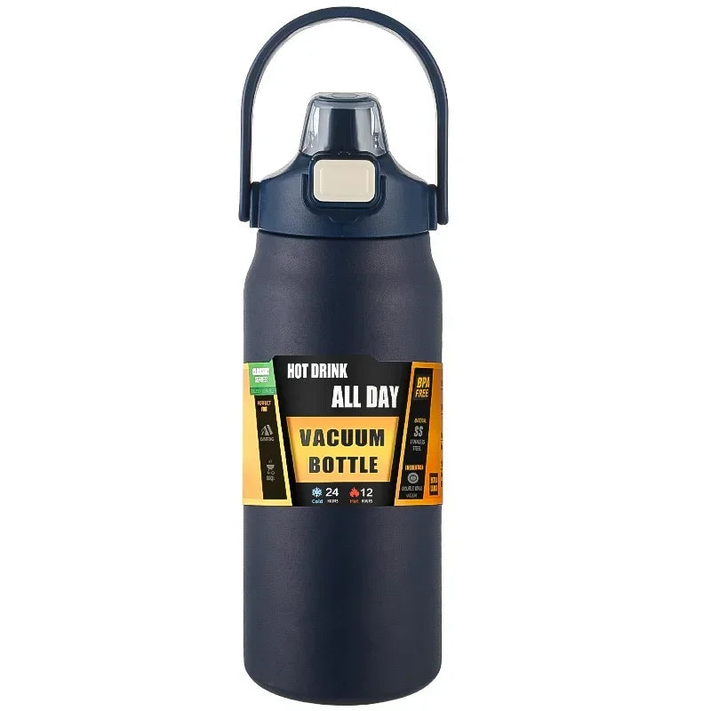 304 Stainless Steel Vacuum Thermos, Portable Outdoor Sports Water Bottle with Straw Cold Hot