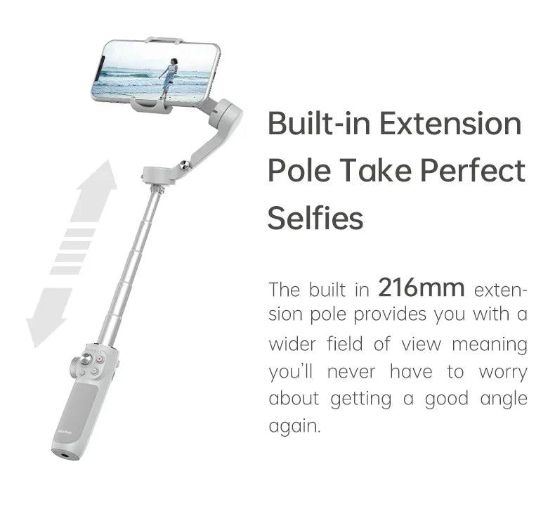 FeiyuTech VB4 Face Tracking Cell Phone Gimbal Stabilizer for Vlogging iPhone 17 Pro Max Samsung Galaxy, Built-in Selfie Stick
