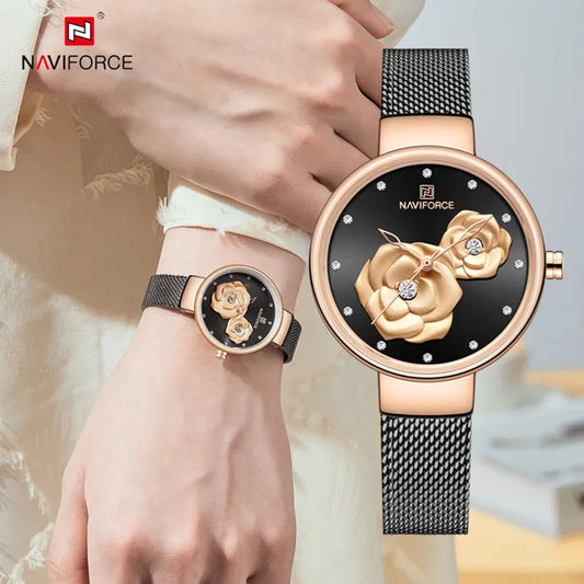 NAVIFORCE Luxury Women Watch Waterproof Dress Wristwatch Stainless Steel Bracelet Strap Elegant Lady Fashion Casual Female Gift