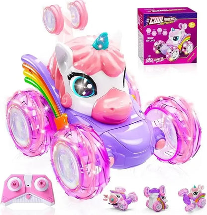 Unicorn Remote Control Car for Girls, 360° Rotating 4WD Stunt RC Cars with Cute Lights, Rechargeable Toys-Kid for Birthday Gifts