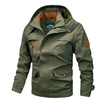 2025 New Men's Sports Jacket Thin Outdoor Quick Dry Loose Multi-Pocket Outerwear Waterproof Windproof Casual Spring Autumn Coat