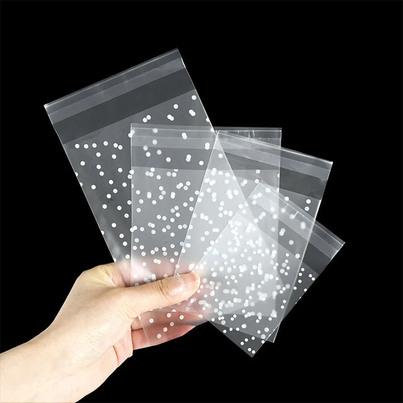 100pcs Plastic Transparent Cellophane Bags Polka Dot Candy Cookie Gift Bag Self Adhesive Candy Bags for Wedding Birthday Party