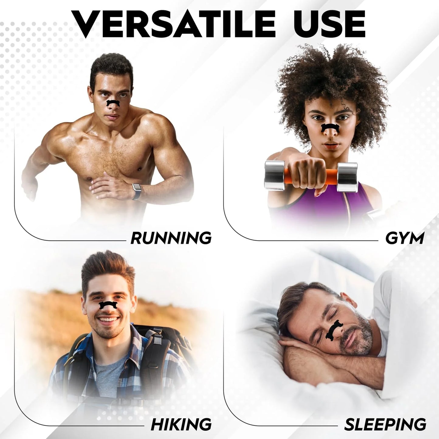 Nose Strips for Breathing, Oil & Sweat Proof Adhesive, Athletic Nasal Strips for Snoring & Sleeping