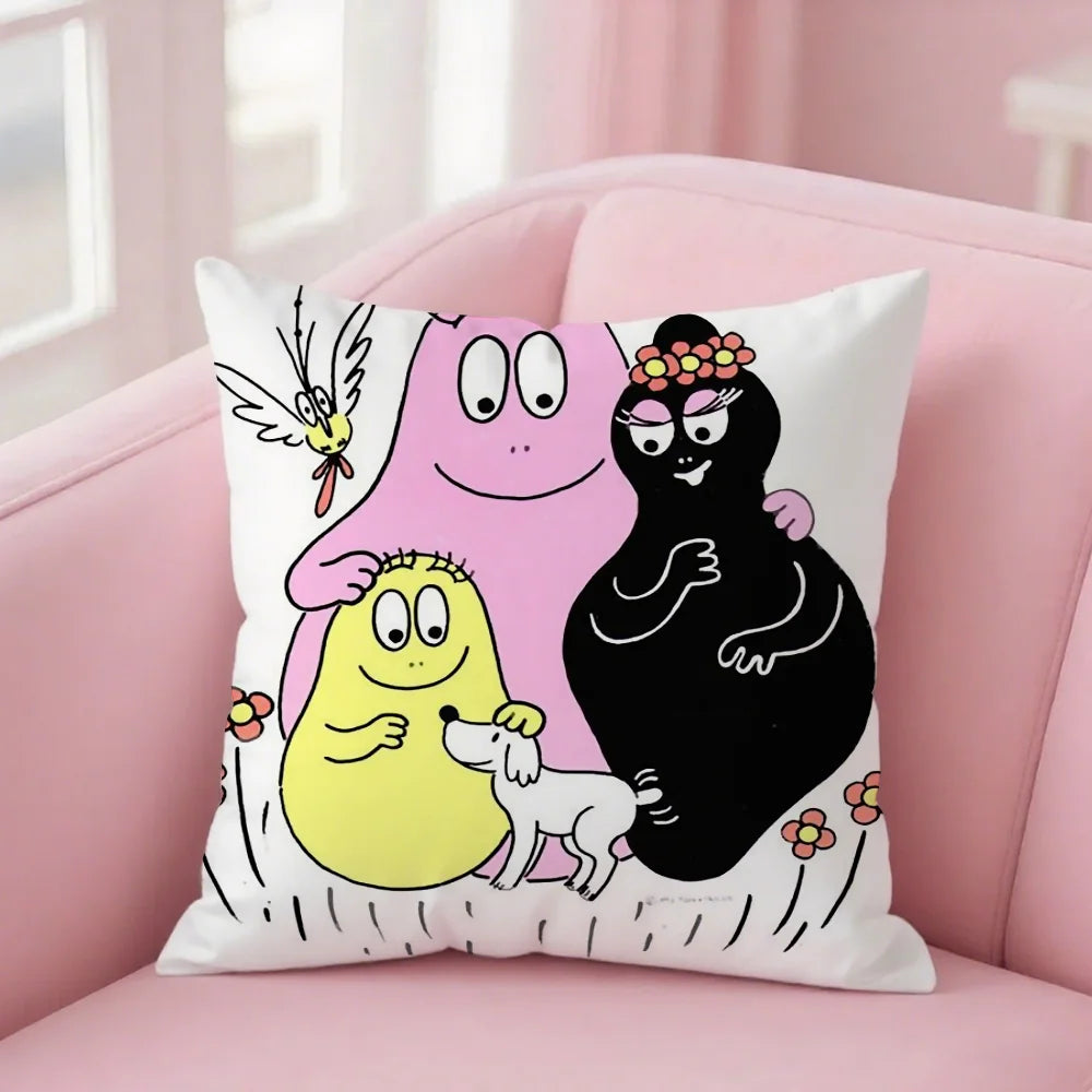Cartoon Barbapapa Pillow Case Square Double-Sided Printing Short Plush Sofa Cushion Cover Bedroom Bedside Pillow