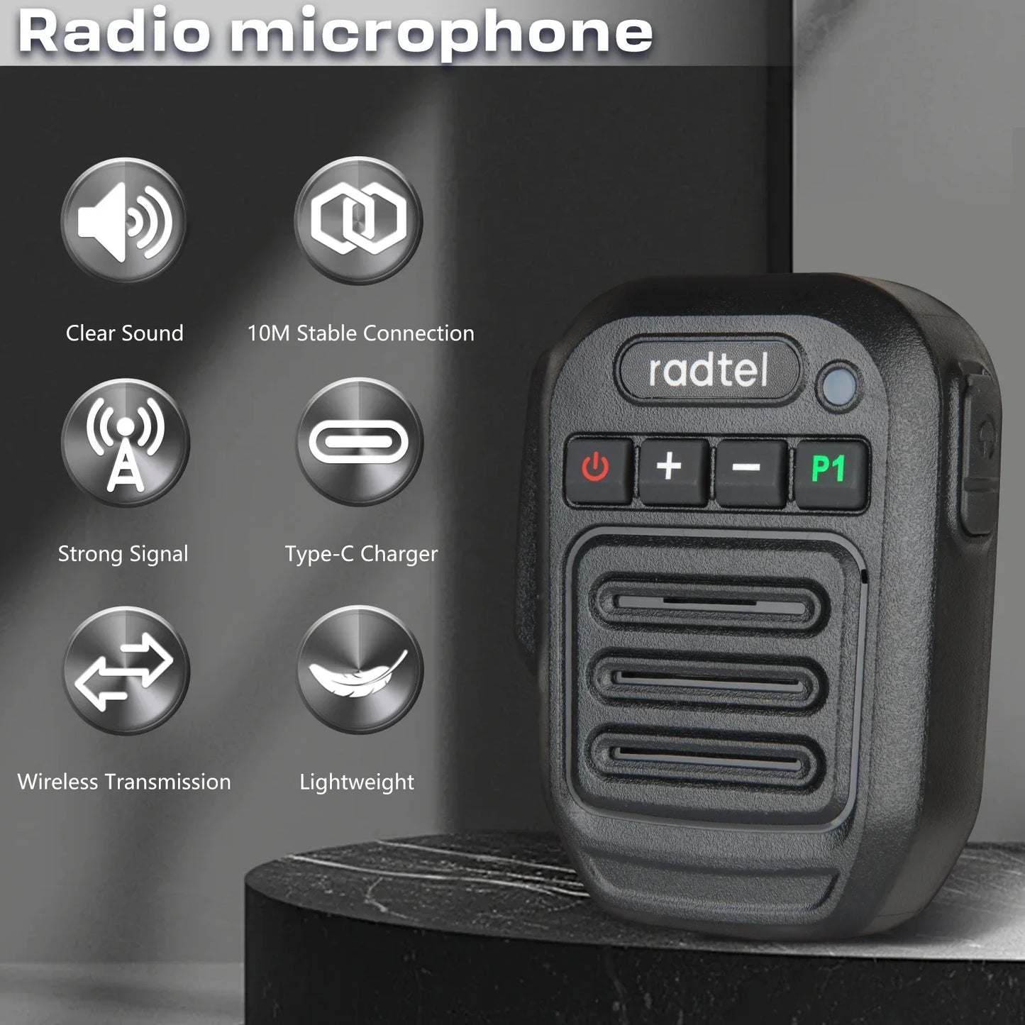 Two Way Radio Wireless Bluetooth Speaker Mic, Handheld Shoulder Microphone for Baofeng  Quansheng UV-K5 Radtel RT-470X RT-900