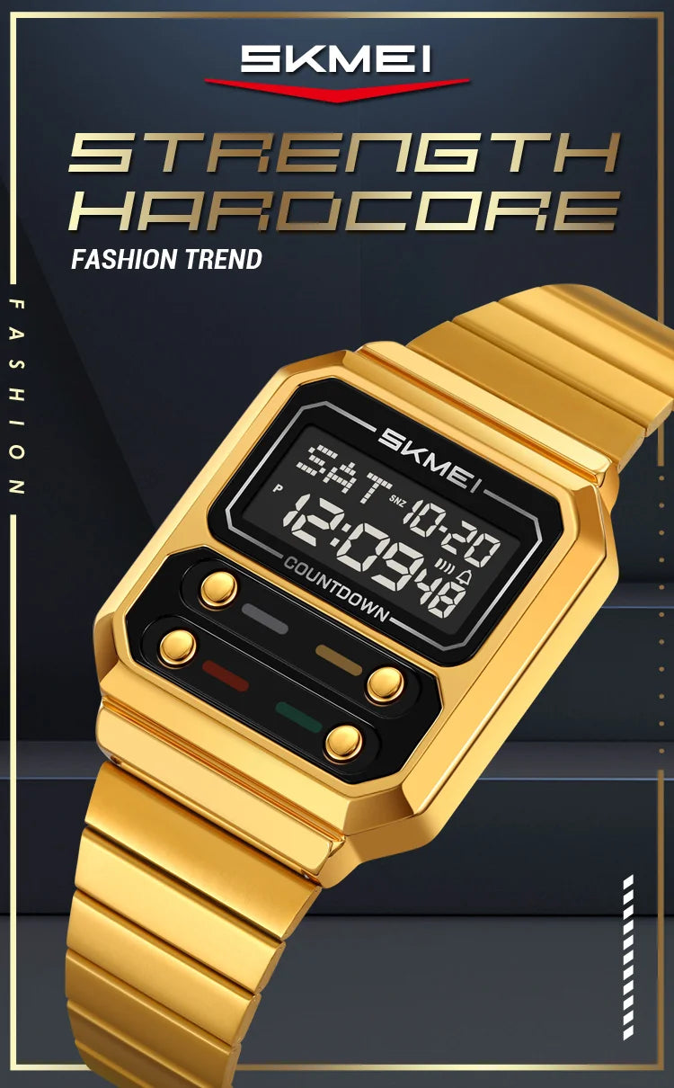 SKMEI 2448 Fashion Men Electronic Watch Vintage Business Luminous Calendar Waterproof Steel Strap Casual Digital Watches for Man