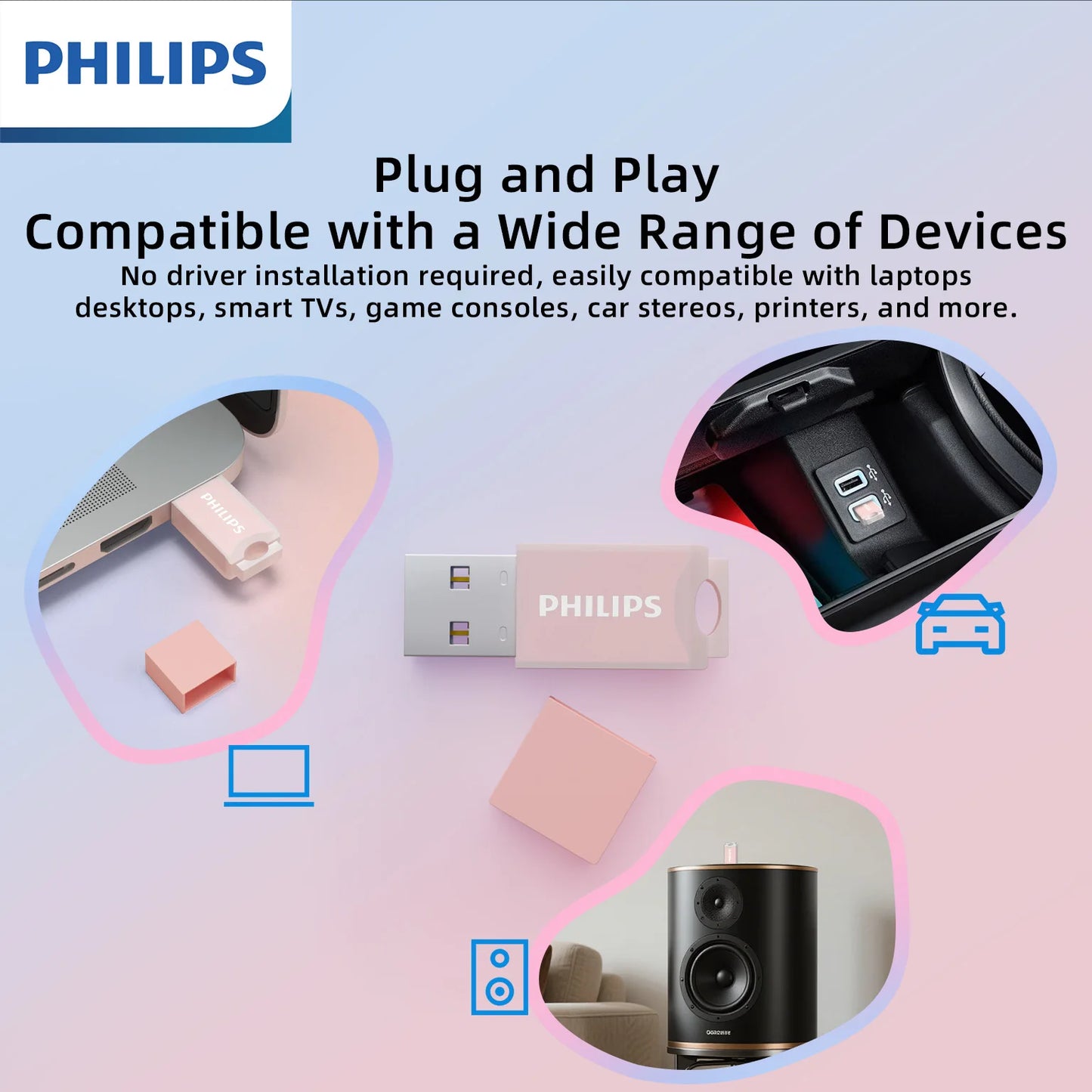 PHILIPS Cute 128GB USB Flash Drive Novelty Soft Silicone Memory Stick USB Thumb-Drive Cartoon for PC/Tablets/Mac/Laptop