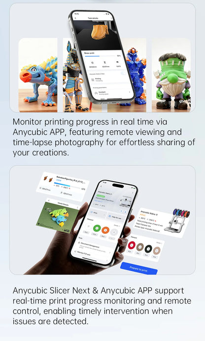 ANYCUBIC Kobra X 3D Printer ACE GEN2 Multi-color Printing 2X Speed & Material Savings 4-Color Built-in Smart Remote Control