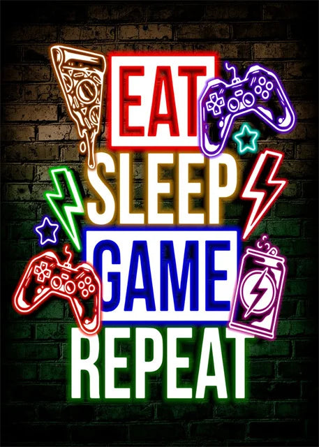 Gaming Neon Eat Sleep Game Repeat  Canvas Posters Gamer Room Decor Canvas Print Art for Home Esports Bedroom Decor Gift Painting