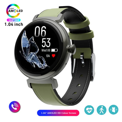 Bluetooth Call Smart Watch Screen Always Display 1.04 inch AMOLED Screen Fashion Ladies Smartwatch Metal Body Small Screen Watch