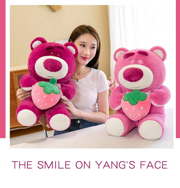 Disney Cute Hug Strawberry Bear Plush Toy Cartoon Anime Strawberry Bear Plush Doll Sleep Pillow Gift for Girlfriend's Birthday