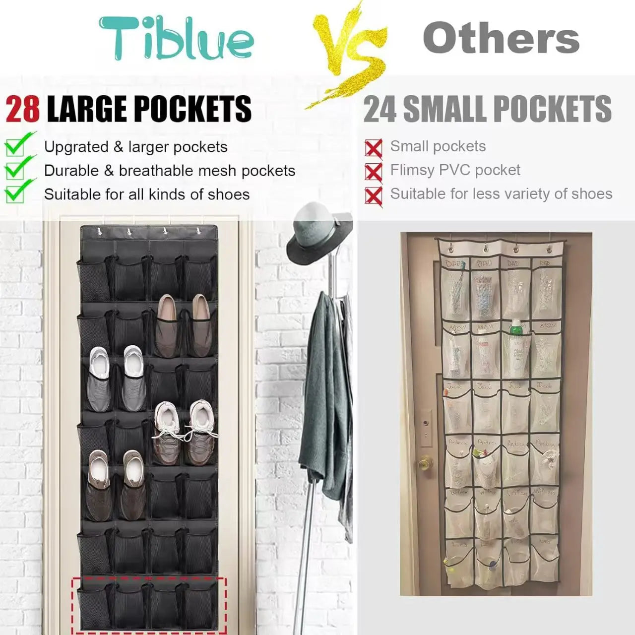 14/24/40 Grids Over The Door Shoe Rack  Mesh Pockets Hanging Shoe Organizer For Closet Hanging Shoe Rack Holder