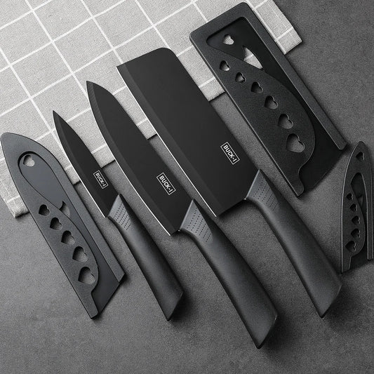 Kitchen knife set, including cleaver, chef's knife, and fruit knife, with knife block, suitable for peeling meat and vegetables