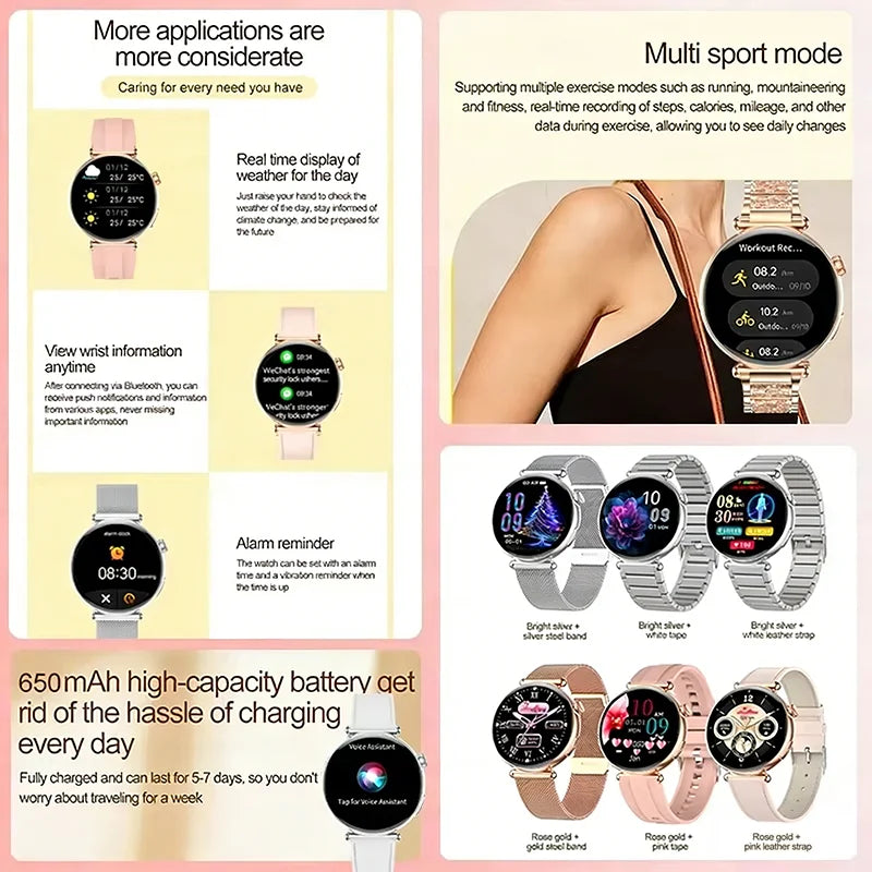Smartwatch zdrowotny klasy pielęgniarskiej dla kobiet z ekranem AMOLED HD, wodoodpornością IP68, ciśnieniem krwi, połączeniami BT – modny zegarek dla kobiet