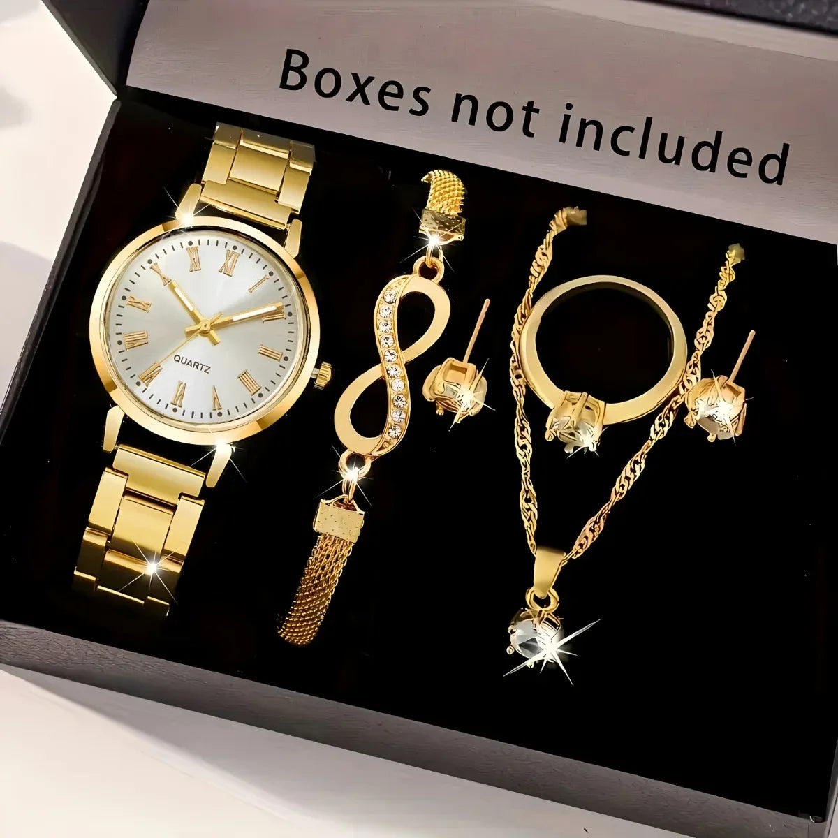 2026 6pcs/set Elegant Women Quartz Watch Fashion Simple Dial Ladies Wristwatch Rhinestone Jewelry Set Reloj Mujer（Without Box）
