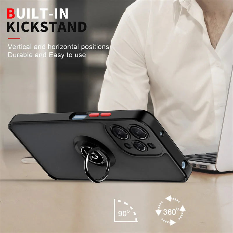 Matte Armor Hard PC Case For Xiaomi Redmi 12 4G 5G Car Magnetic Holder Ring Kickstand Phone Cover for Redmi12 Shockproof Funda