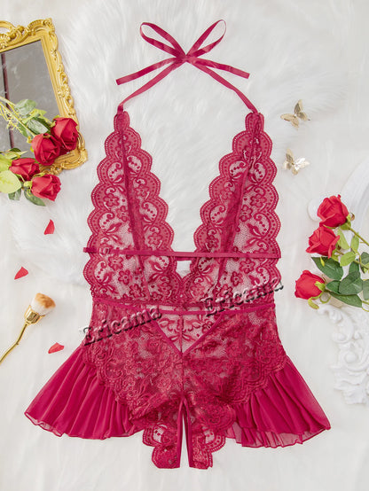 Push Up Women's Hollow Erotic Lingerie Set Lace Transparent Underwear Slim Fit Erotic Bra Set Lace Sexy Fashion Sleepwear Dress
