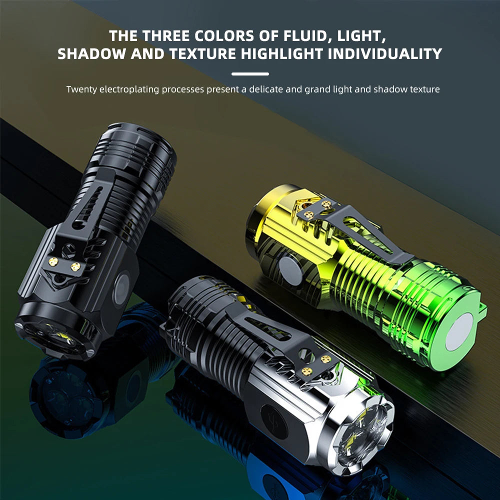 BOOIU Super Bright Flashlight 3 LED Portable Mini Burst Flash Torch Rechargeable Tail Magnet Outdoor Spotlight with Pen Clip