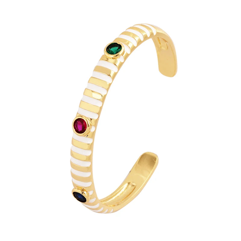 Fashionable Multicolor Gold Plated Gemstone Charm Bangle,Fine Colorful Enamel Open Adjustable Bracelet Jewelry Supply  Q35