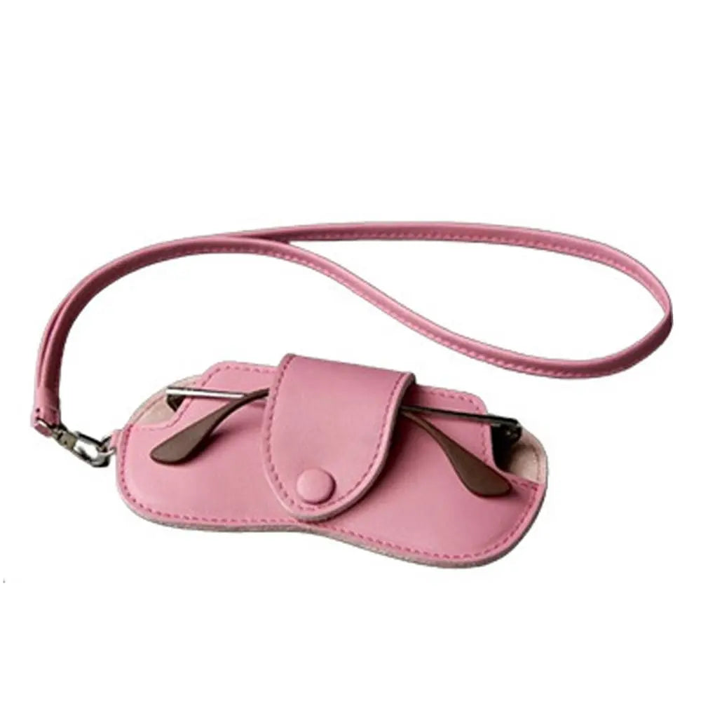 PU Leather Sunglasses Storage Bag with Lanyard Solid Color Sunglasses Pouch Portable Durable SunGlasses Holder