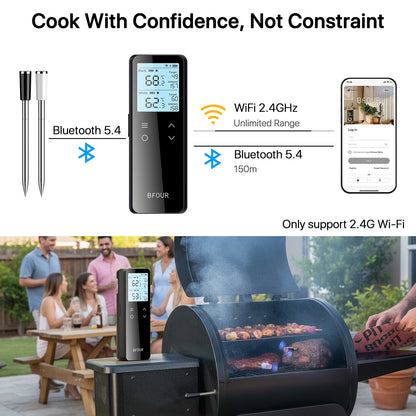 Wireless Meat Thermometer Digital with WiFi Unlimited Range & Bluetooth Support APP Alarm Reminder for BBQ, Oven, Air Fryer