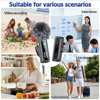 Wireless Lavalier Lapel Microphone With Windproof Mini Video Recording Mic Interview Live Recording Noise Cancelling For Phone